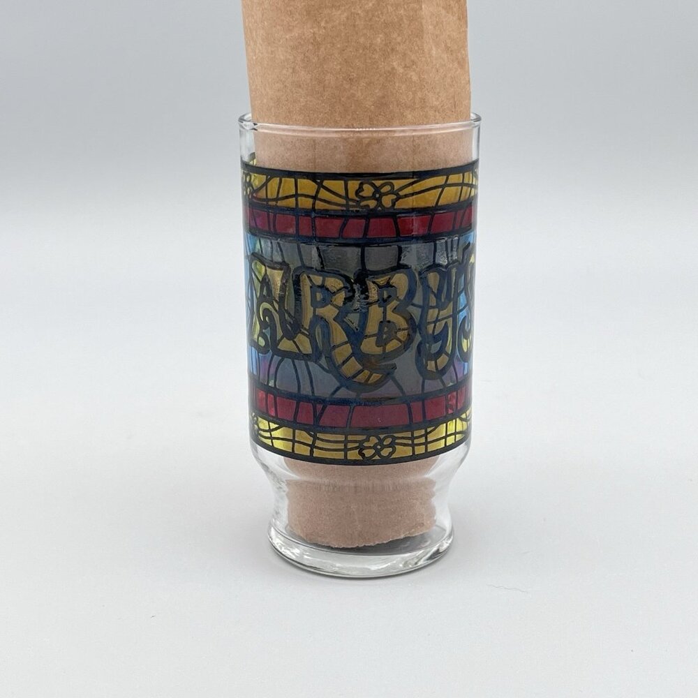 Vintage Stained Glass Design Arby's Glass Tumblers Juice Glass